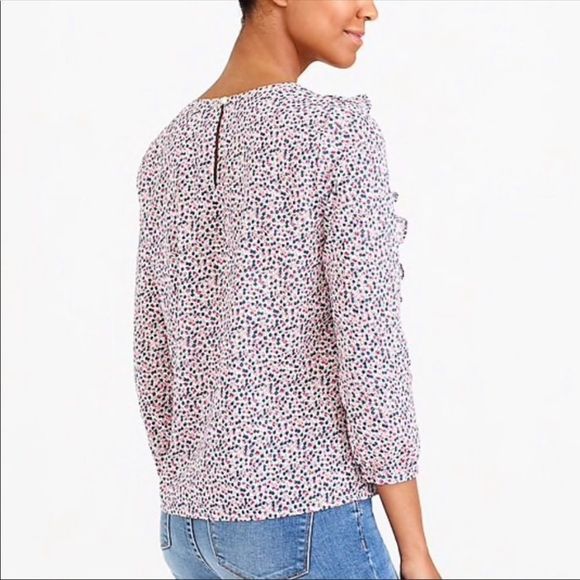 J Crew Mercantile Ditsy Floral Ruffle Trim Cotton 3/4 Sleeve Top NWT - Picture 2 of 12